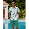 COOFANDY Men’s Hawaiian 2 Piece Outfits Floral Button Down Shirt and Shorts Vacation Outfits Summer Beach Matching Set(Leaf Light Green)