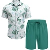 COOFANDY Men’s Hawaiian 2 Piece Outfits Floral Button Down Shirt and Shorts Vacation Outfits Summer Beach Matching Set(Leaf Light Green)