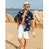 COOFANDY Men’s Hawaiian 2 Piece Outfits Floral Button Down Shirt and Shorts Vacation Outfits Summer Beach Matching Set(Leaf Navy Blue)
