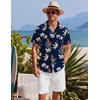 COOFANDY Men’s Hawaiian 2 Piece Outfits Floral Button Down Shirt and Shorts Vacation Outfits Summer Beach Matching Set(Leaf Navy Blue)