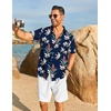 COOFANDY Men’s Hawaiian 2 Piece Outfits Floral Button Down Shirt and Shorts Vacation Outfits Summer Beach Matching Set(Leaf Navy Blue)