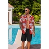 COOFANDY Men’s Hawaiian 2 Piece Outfits Floral Button Down Shirt and Shorts Vacation Outfits Summer Beach Matching Set(Leaf Red)