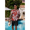 COOFANDY Men’s Hawaiian 2 Piece Outfits Floral Button Down Shirt and Shorts Vacation Outfits Summer Beach Matching Set(Leaf Red)