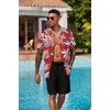 COOFANDY Men’s Hawaiian 2 Piece Outfits Floral Button Down Shirt and Shorts Vacation Outfits Summer Beach Matching Set(Leaf Red)
