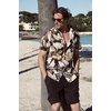 COOFANDY Men’s Hawaiian 2 Piece Outfits Floral Button Down Shirt and Shorts Vacation Outfits Summer Beach Matching Set(Palm Leaf Black)