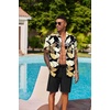 COOFANDY Men’s Hawaiian 2 Piece Outfits Floral Button Down Shirt and Shorts Vacation Outfits Summer Beach Matching Set(Palm Leaf Black)