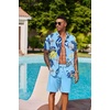 COOFANDY Men’s Hawaiian 2 Piece Outfits Floral Button Down Shirt and Shorts Vacation Outfits Summer Beach Matching Set(Palm Leaf Blue)