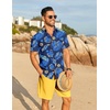 COOFANDY Men’s Hawaiian 2 Piece Outfits Floral Button Down Shirt and Shorts Vacation Outfits Summer Beach Matching Set(Palm Leaf Navy)