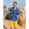 COOFANDY Men’s Hawaiian 2 Piece Outfits Floral Button Down Shirt and Shorts Vacation Outfits Summer Beach Matching Set(Palm Leaf Navy)