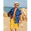 COOFANDY Men’s Hawaiian 2 Piece Outfits Floral Button Down Shirt and Shorts Vacation Outfits Summer Beach Matching Set(Palm Leaf Navy)