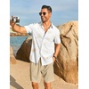 COOFANDY Men’s Hawaiian 2 Piece Outfits Floral Button Down Shirt and Shorts Vacation Outfits Summer Beach Matching Set(Palm Leaf White)