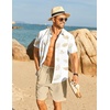 COOFANDY Men’s Hawaiian 2 Piece Outfits Floral Button Down Shirt and Shorts Vacation Outfits Summer Beach Matching Set(Palm Leaf White)