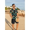 COOFANDY Men’s Hawaiian 2 Piece Outfits Floral Button Down Shirt and Shorts Vacation Outfits Summer Beach Matching Set(Pineapple Leaf Black)