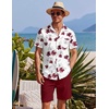 COOFANDY Men’s Hawaiian 2 Piece Outfits Floral Button Down Shirt and Shorts Vacation Outfits Summer Beach Matching Set(White & Red Floral)