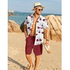 COOFANDY Men’s Hawaiian 2 Piece Outfits Floral Button Down Shirt and Shorts Vacation Outfits Summer Beach Matching Set(White & Red Floral)