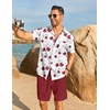 COOFANDY Men’s Hawaiian 2 Piece Outfits Floral Button Down Shirt and Shorts Vacation Outfits Summer Beach Matching Set(White & Red Floral)