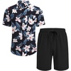 COOFANDY Men’s Hawaiian 2 Piece Outfits Floral Button Down Shirt and Shorts Vacation Outfits Summer Beach Matching Set(White Floral Navy)