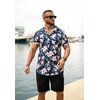 COOFANDY Men’s Hawaiian 2 Piece Outfits Floral Button Down Shirt and Shorts Vacation Outfits Summer Beach Matching Set(White Floral Navy)