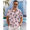 COOFANDY Men’s Hawaiian Shirt Short Sleeve Floral Button Down Shirts Tropical Holiday Beach Shirts(Pink Tree)