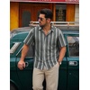 COOFANDY Men’s Hawaiian Shirt Short Sleeve Floral Button Down Shirts Tropical Holiday Beach Shirts(Striped – Black)