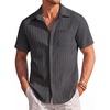 COOFANDY Men’s Casual Textured Short Sleeve Button Down Summer Beach Shirt(Dark Gray)