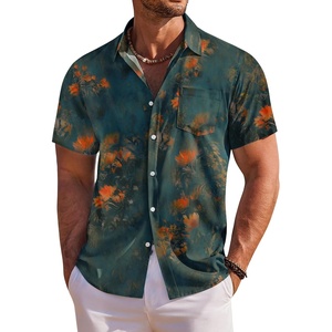 COOFANDY Men’s Hawaiian Shirt Short Sleeve Floral Button Down Shirts Tropical Holiday Beach Shirts(Blue Oil Painting)
