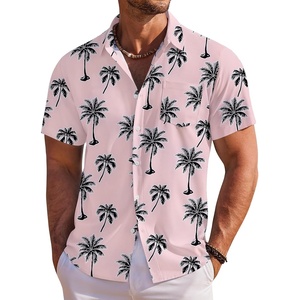 COOFANDY Men’s Hawaiian Shirt Short Sleeve Floral Button Down Shirts Tropical Holiday Beach Shirts(Pink Tree)