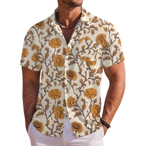 COOFANDY Men’s Hawaiian Shirt Short Sleeve Floral Button Down Shirts Tropical Holiday Beach Shirts(Retro Yellow Flower)