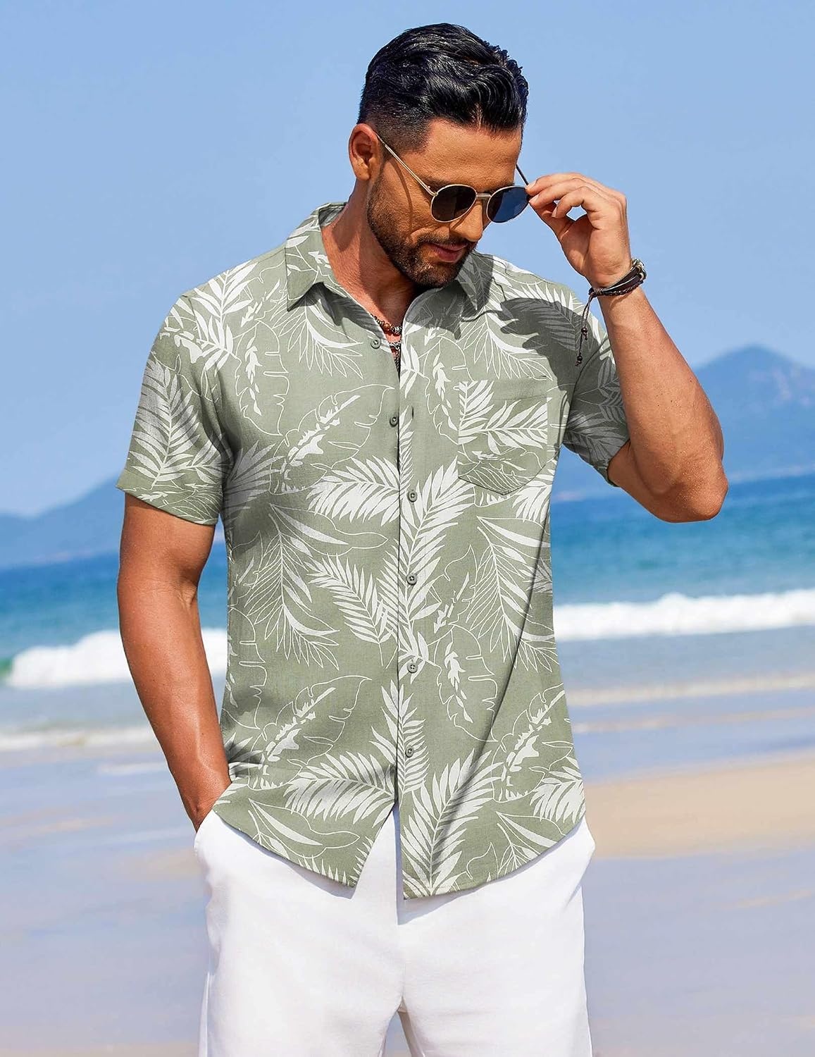 image:imageCOOFANDY Mens Hawaiian Shirt Summer Beach Vacation Resort Wear Casual Button Down Short Sleeve Shirt Tropical Aloha Top