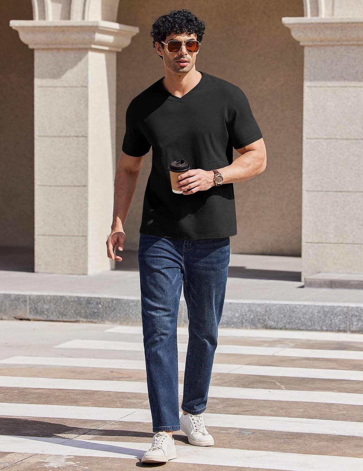image:imageCOOFANDY Mens T Shirts V Neck Short Sleeve Plain Casual Cotton Basic Pullover TeesBlack