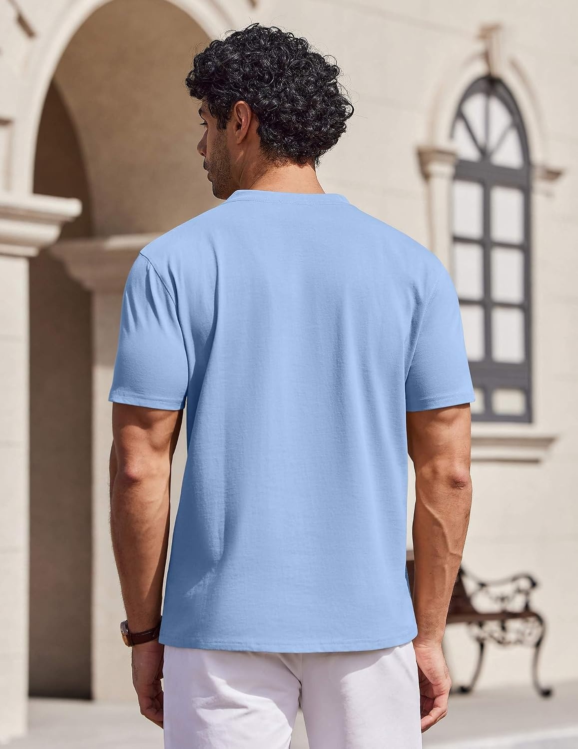 image:imageCOOFANDY Mens T Shirts V Neck Short Sleeve Plain Casual Cotton Basic Pullover TeesLight Blue