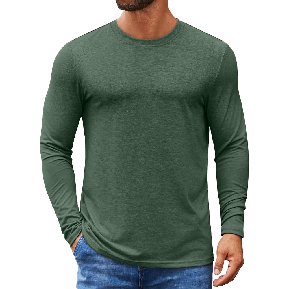 image:imageCOOFANDY Mens Crew Neck TShirt Long Sleeve Casual Pullover Tees Soft Stretch Basic Tee ShirtsBright Green