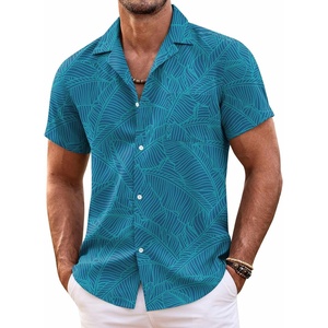 COOFANDY Mens Hawaiian Shirt Short Sleeve Floral Button Down Shirts Tropical Summer Beach Shirts Camp Collar Shirt Lake Green-Leaf 3X-Large