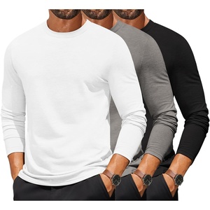 COOFANDY Mens Long Sleeve T Shirts Crew Neck Casual Basic Tee Shirt Lightweight Pullover Shirts(3 Pack-black/Light Gray/White)