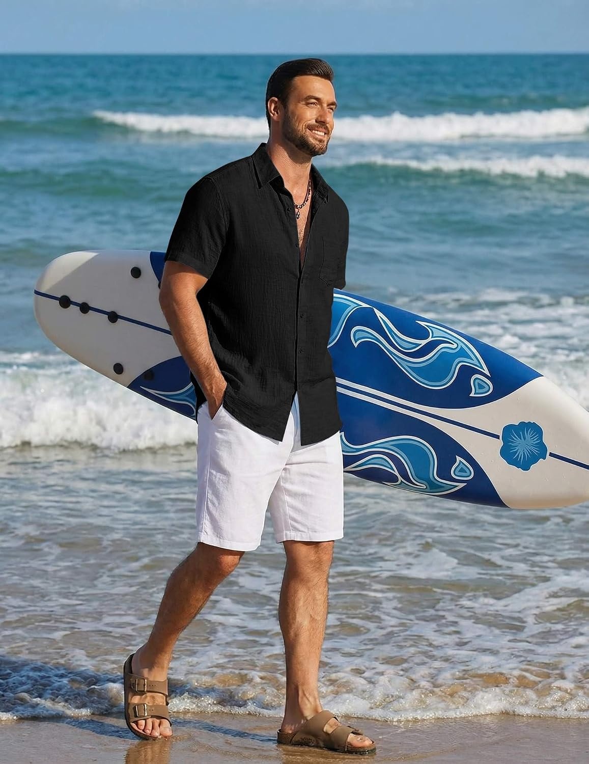image:imageCOOFANDY Mens Button Down Short Sleeve Shirt Lightweight Casual Summer Beach Shirts with PocketBlack