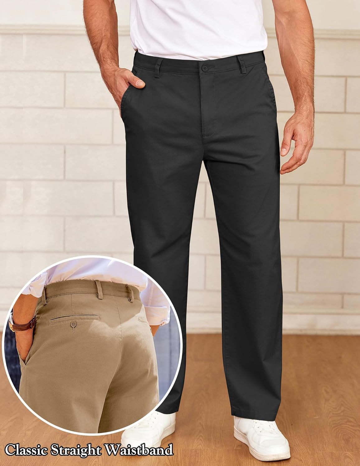 image:imageCOOFANDY Mens Casual Chinos Pants Classic Relaxed Fit Khaki Pants Wrinkle Free Stretch Dress PantsBlack