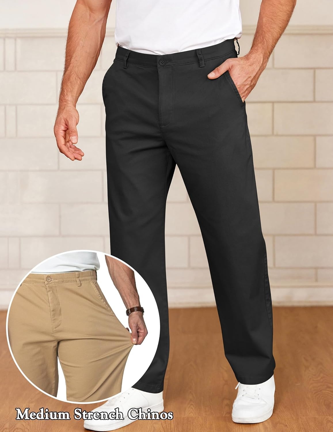 image:imageCOOFANDY Mens Casual Chinos Pants Classic Relaxed Fit Khaki Pants Wrinkle Free Stretch Dress PantsBlack