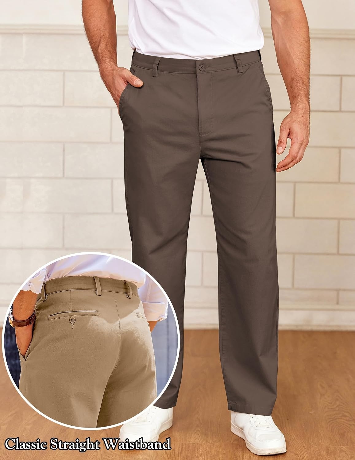 image:imageCOOFANDY Mens Casual Chinos Pants Classic Relaxed Fit Khaki Pants Wrinkle Free Stretch Dress PantsCoffee
