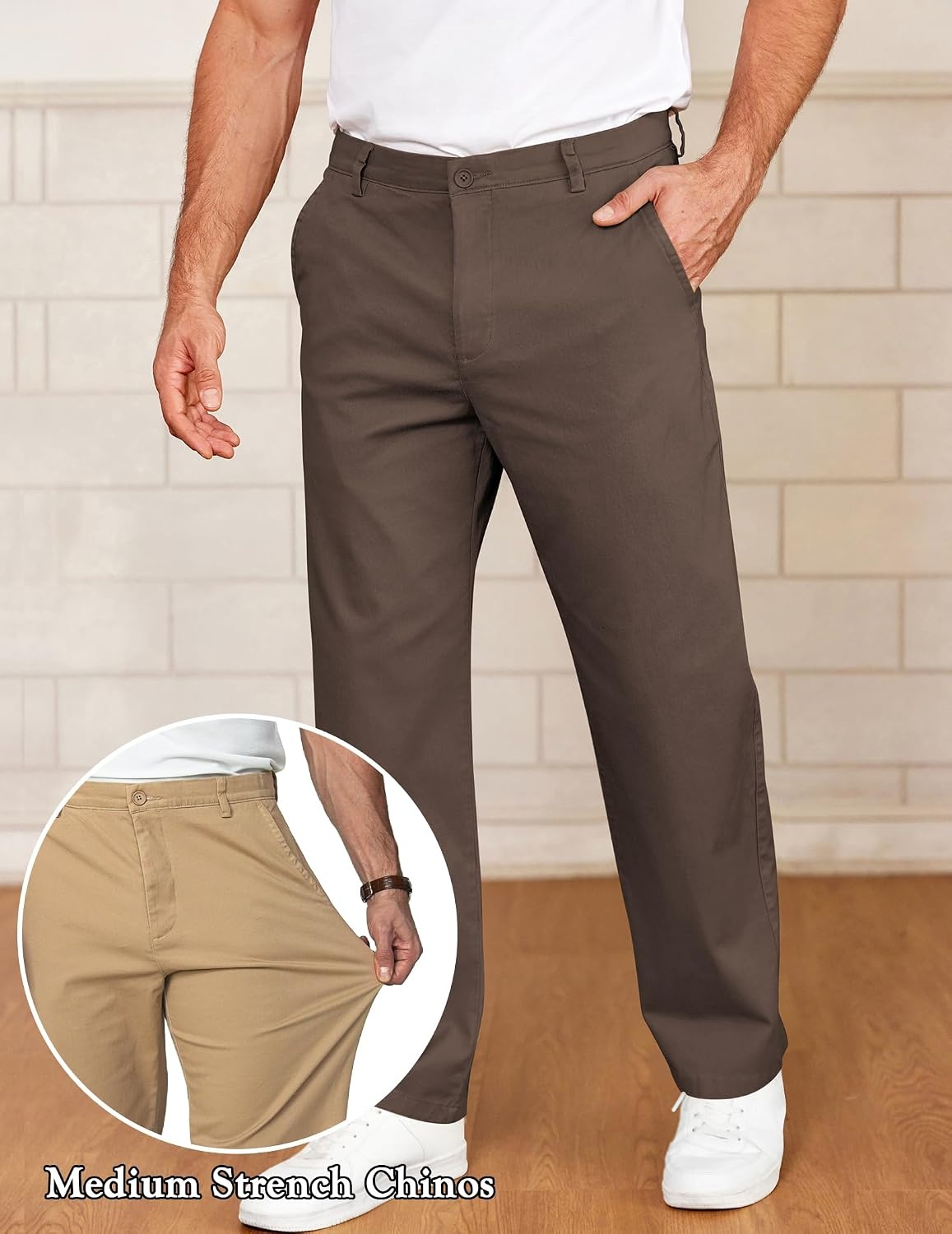 image:imageCOOFANDY Mens Casual Chinos Pants Classic Relaxed Fit Khaki Pants Wrinkle Free Stretch Dress PantsCoffee