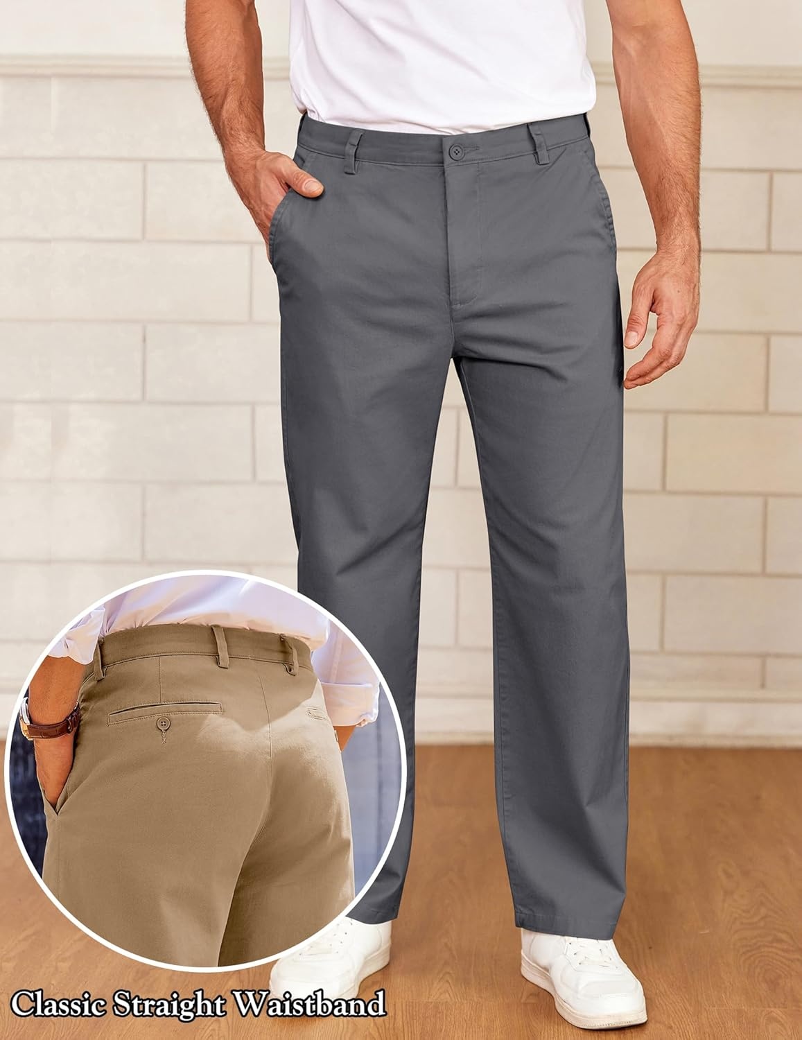 image:imageCOOFANDY Mens Casual Chinos Pants Classic Relaxed Fit Khaki Pants Wrinkle Free Stretch Dress PantsDark Grey