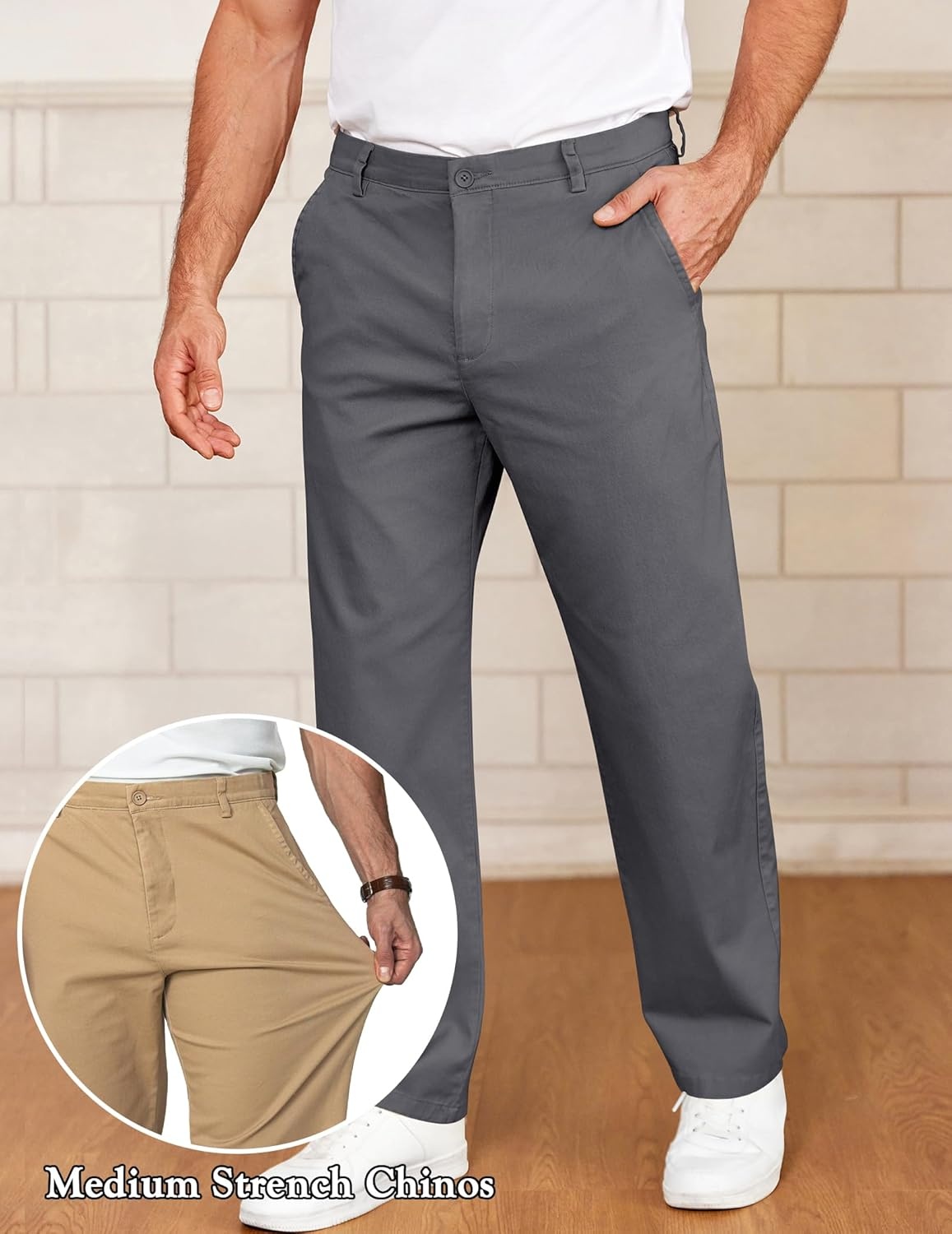image:imageCOOFANDY Mens Casual Chinos Pants Classic Relaxed Fit Khaki Pants Wrinkle Free Stretch Dress PantsDark Grey