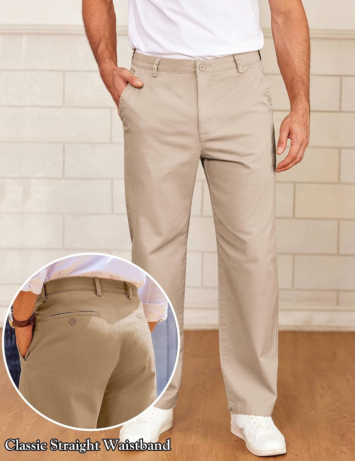 image:imageCOOFANDY Mens Casual Chinos Pants Classic Relaxed Fit Khaki Pants Wrinkle Free Stretch Dress PantsKhaki Beige