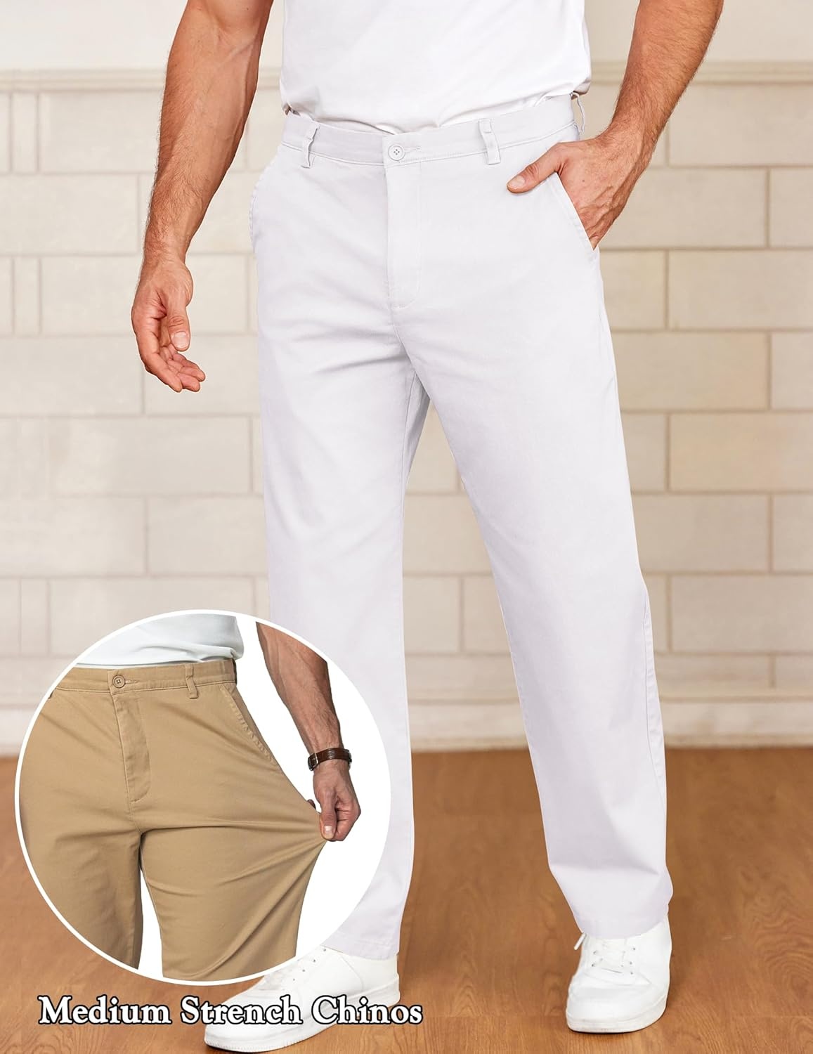image:imageCOOFANDY Mens Casual Chinos Pants Classic Relaxed Fit Khaki Pants Wrinkle Free Stretch Dress PantsWhite
