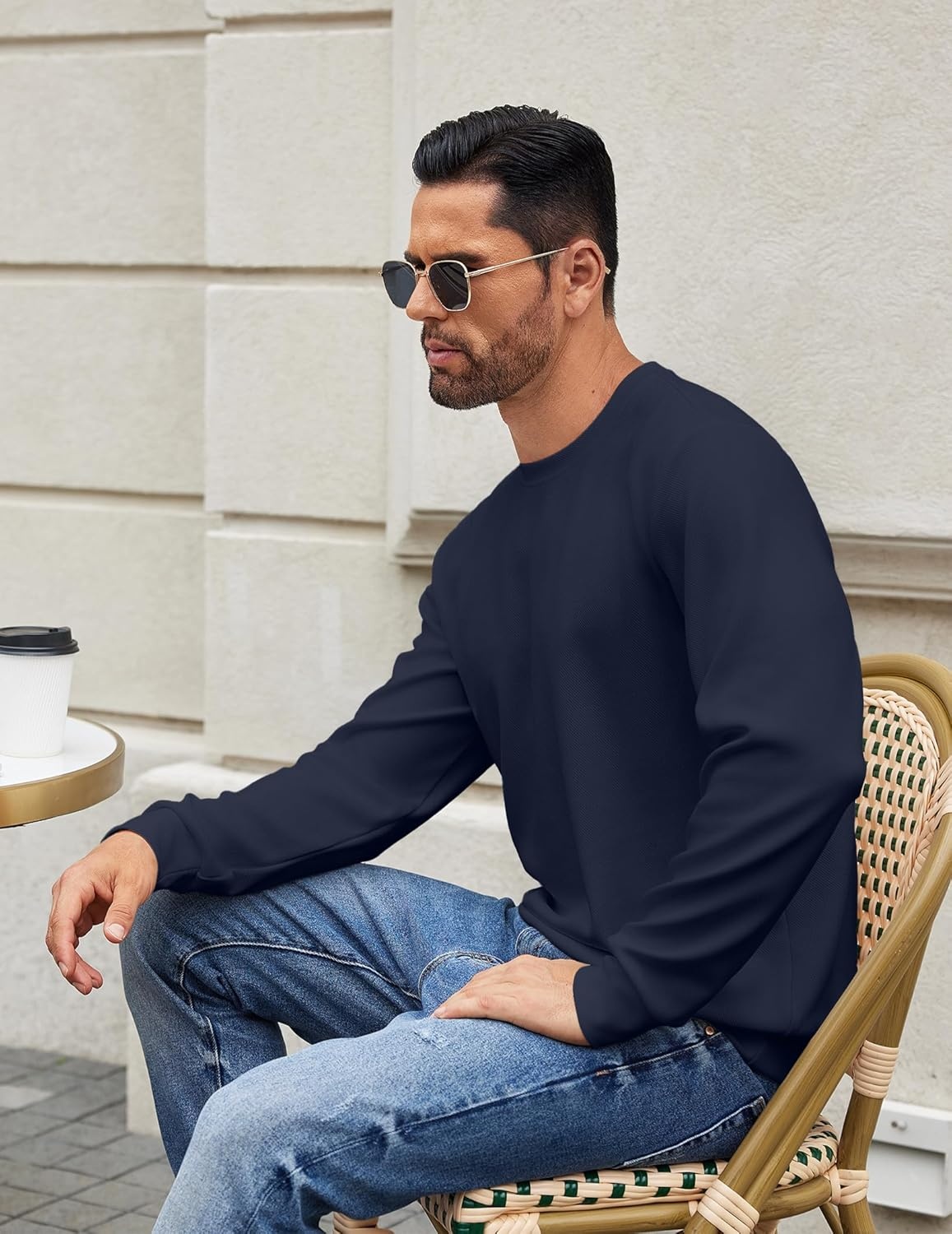 image:imageCOOFANDY Mens Crewneck Sweatshirts Long Sleeve Basic Pullover Shirts Twill Textured Soild Casual Tops