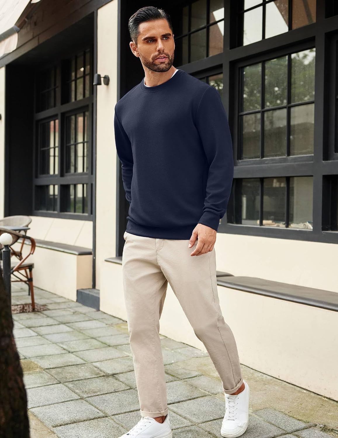image:imageCOOFANDY Mens Crewneck Sweatshirts Long Sleeve Basic Pullover Shirts Twill Textured Soild Casual Tops