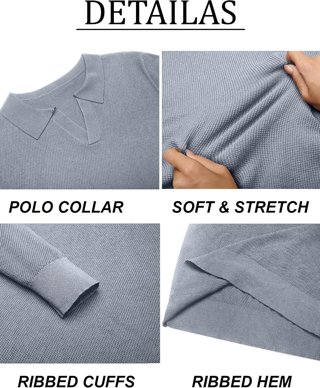 image:imageCOOFANDY Mens Knit Polo Sweater Long Sleeve VNeck Pullover Sweaters Casual Collared Ribbed Knitted Polos