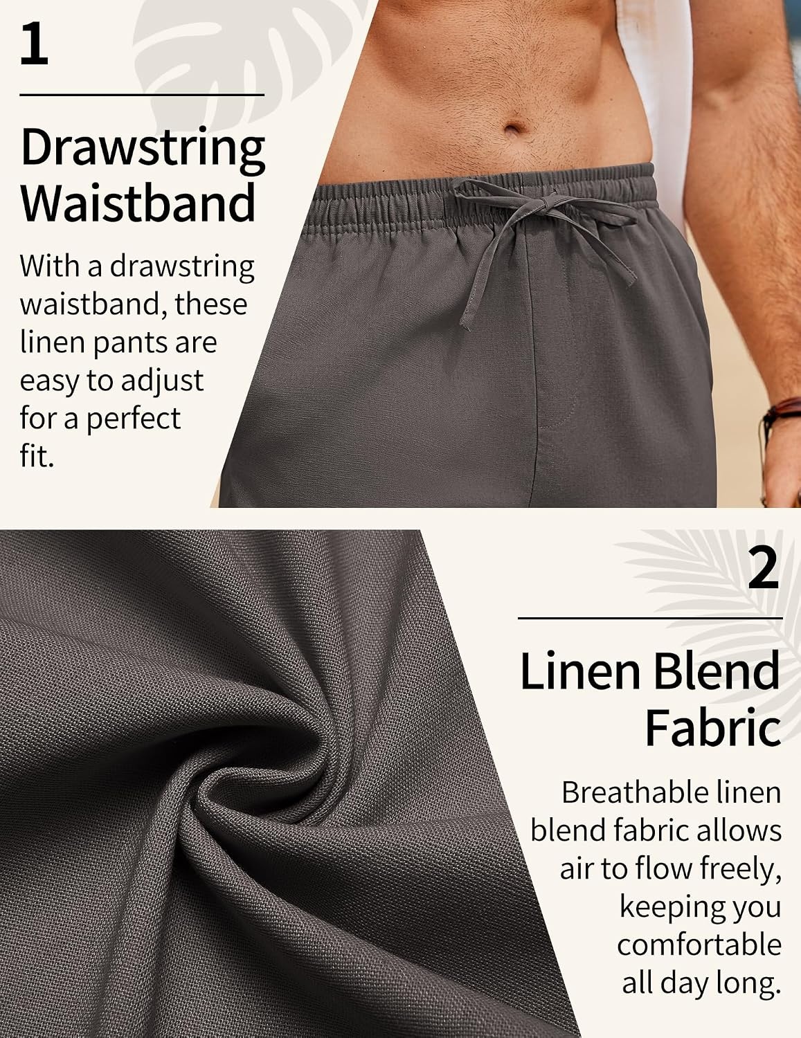 image:imageCOOFANDY Mens Linen Pants Casual Loose Fit Beach Summer Yoga Pant Lightweight Drawstring Linen TrousersDeep Gray