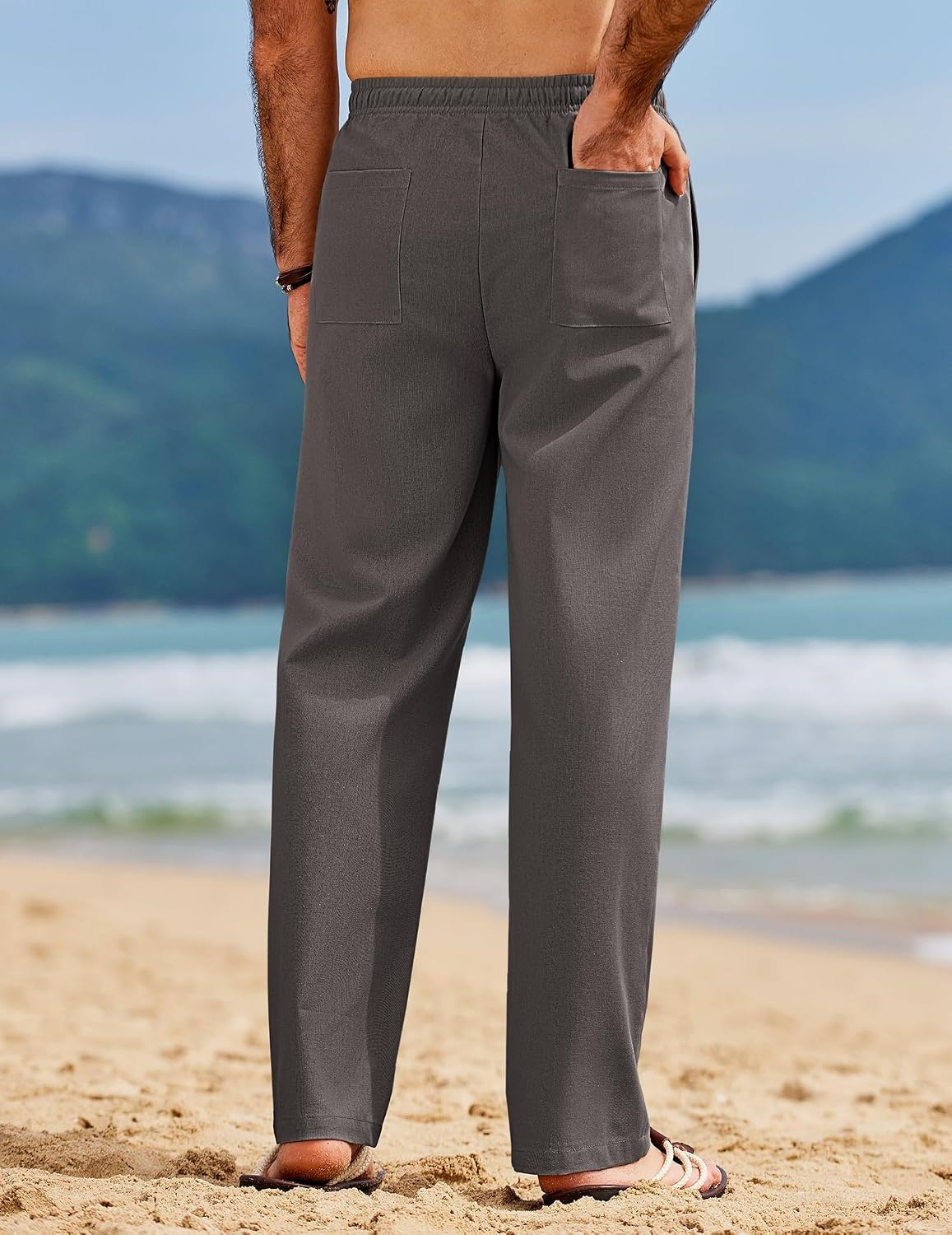 image:imageCOOFANDY Mens Linen Pants Casual Loose Fit Beach Summer Yoga Pant Lightweight Drawstring Linen TrousersDeep Gray