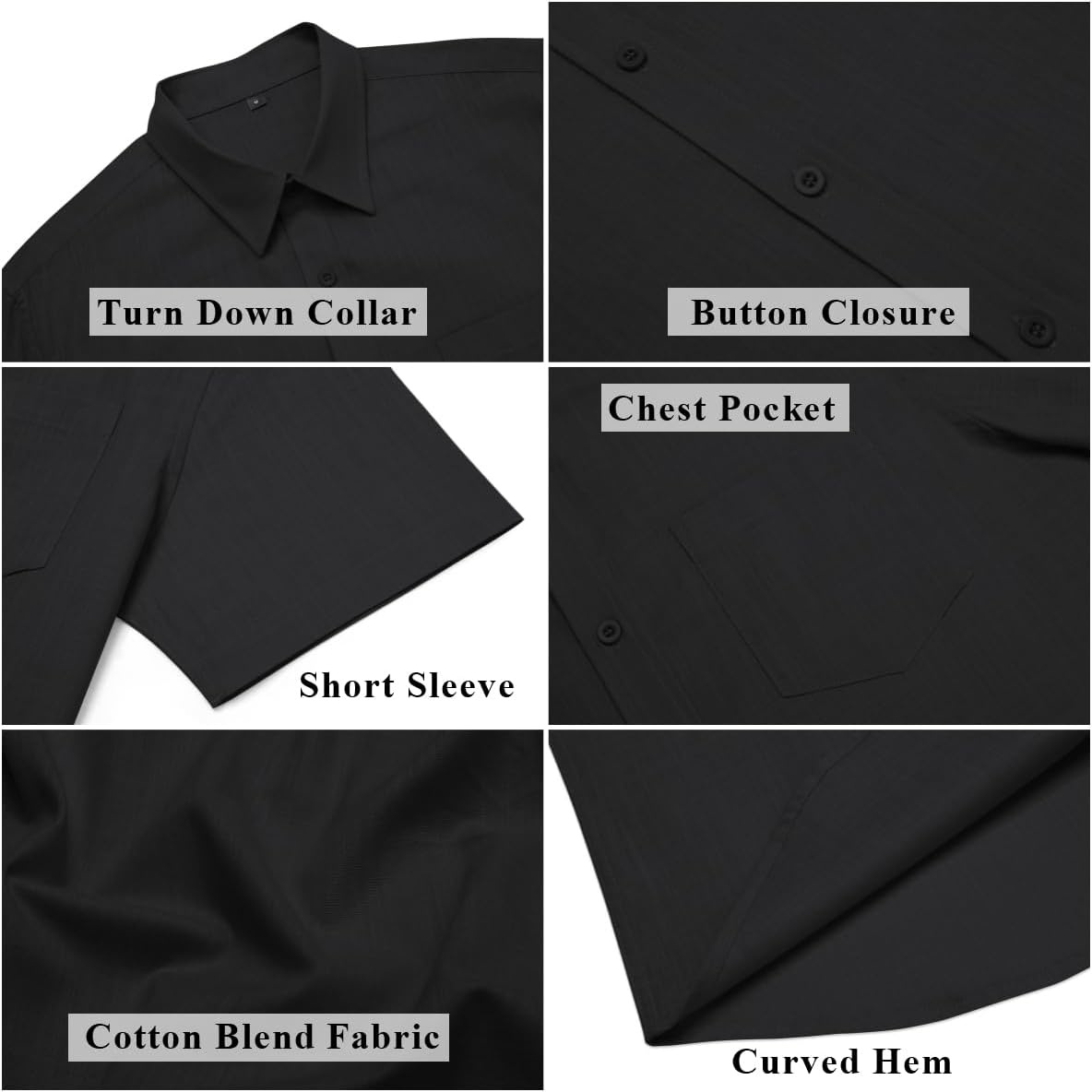 image:imageCOOFANDY Mens Short Sleeve Button Down Shirts Summer Cotton Lyocell Linen Textured Casual Beach Shirts with PocketBlack