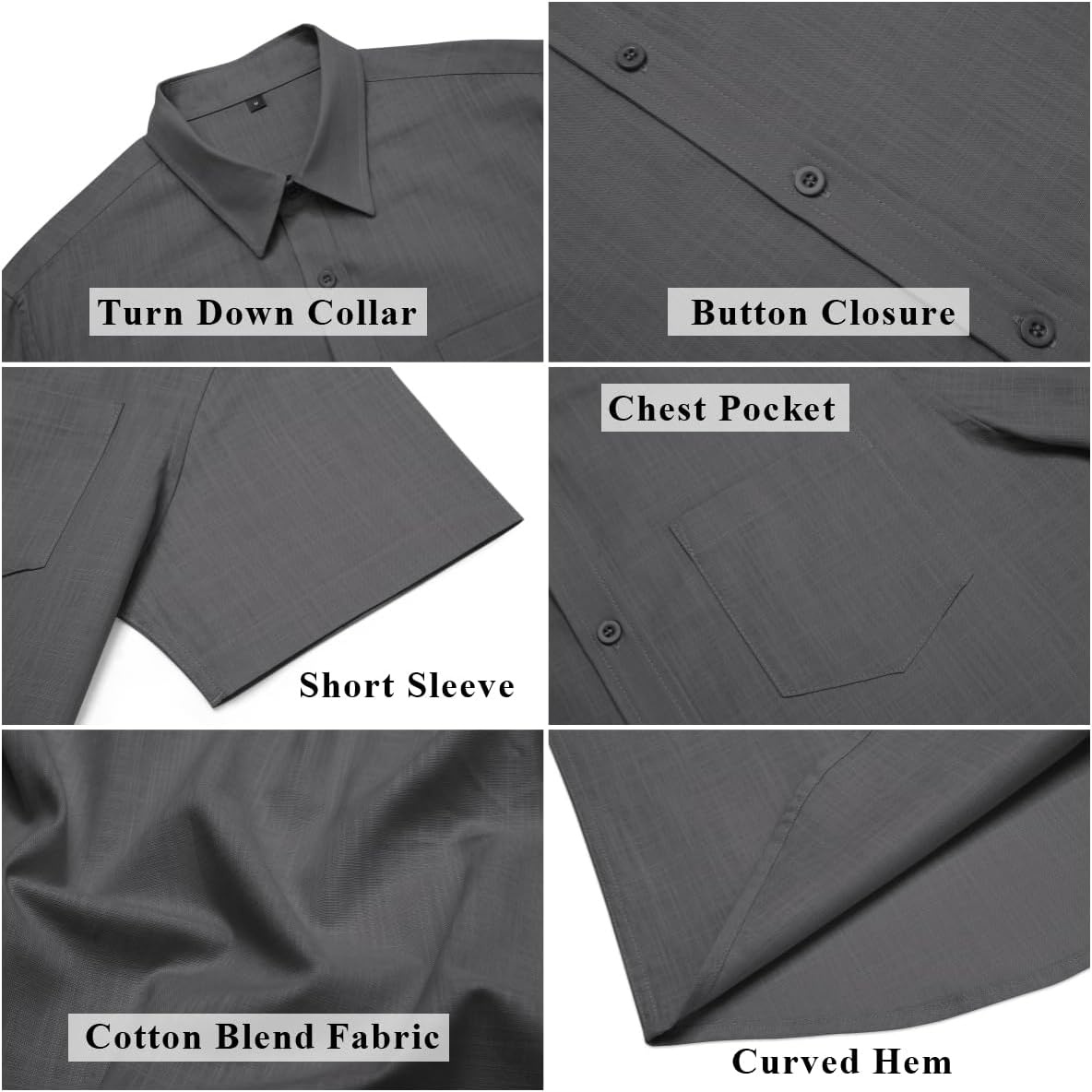 image:imageCOOFANDY Mens Short Sleeve Button Down Shirts Summer Cotton Lyocell Linen Textured Casual Beach Shirts with PocketDark Grey